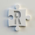 Jigsaw font 3d rendering, puzzle piece letter R