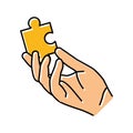 jigsaw hand puzzle color icon vector illustration