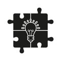 Jigsaw in Light Bulb Solid Sign. Lightbulb in Puzzle, Solution Concept Silhouette Icon. Invention Strategy. Success