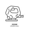 Jigsaw line icon. Electric fretsaw vector outline symbol. Repair instrument sign. Editable stroke