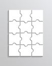 Jigsaw outline grid 4x3 elements. Puzzle with 12 pieces. Portrait orientation. Modern puzzle background