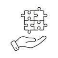 Jigsaw Piece, Success Teamwork Linear Pictogram. Strategy, Problem Solving, Solution, Idea Outline Sign. Puzzle and