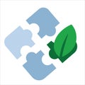 Jigsaw pieces with green leaves symbol icon illustration of element aspect in environmental friendly ecology Royalty Free Stock Photo