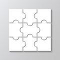 Jigsaw pieces mosaic with 6 details. Puzzle grid template. Layout of thinking mosaic game