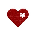 Jigsaw puzzle with all its pieces put together forming a big red heart of love with one missing piece. Stock Vector illustration Royalty Free Stock Photo