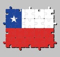 Jigsaw puzzle of Chile flag in a horizontal bicolor of white and red with the blue square on the upper corner and the white star.