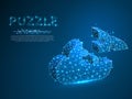 Jigsaw Puzzle cloud service. Business infographic presentation. Neon low poly. Polygonal wireframe. Vector autism