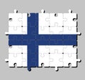 Jigsaw puzzle of Finland flag in Sea blue Nordic cross on a white field.