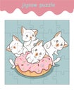 Jigsaw puzzle game of adorable cats with pink doughnut