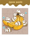 Jigsaw puzzle game of little pandas with banana Royalty Free Stock Photo