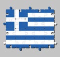 Jigsaw puzzle of Greece flag in nine stripes of blue and white; a white cross on a blue square.