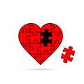 Jigsaw puzzle heart, vector red simple illustration Royalty Free Stock Photo