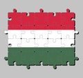 Jigsaw puzzle of Hungary flag in a horizontal tricolor of red, white and green.