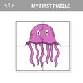 Jigsaw puzzle with jellyfish. Educational game for kids.