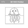 Jigsaw puzzle with jellyfish. Educational game for kids.