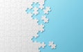 Jigsaw puzzle, pattern texture separated on blue background. 3d Royalty Free Stock Photo