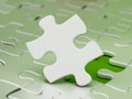 Jigsaw puzzle piece standing next to the missing part hole. 3D illustration Royalty Free Stock Photo