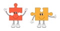 Jigsaw puzzle pieces with face emotions, hands and legs. Puzzle elements with hand drawn faces and body parts. Cute funny characte Royalty Free Stock Photo