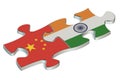 Jigsaw puzzle pieces, flag of China and flag of India