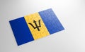 A jigsaw puzzle with a print of the flag of Barbados, pieces of the puzzle isolated on white background.