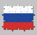 Jigsaw puzzle of Russia flag in a tricolor flag consisting of three equal horizontal fields: white blue and red.