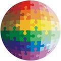 Jigsaw puzzle shape of a ball, colors rainbow