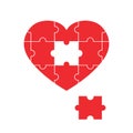 Jigsaw puzzle in shape heart with missing piece Royalty Free Stock Photo