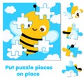 Jigsaw puzzle for toddlers. Match pieces and complete picture of cute bee. Educational game for children and kids