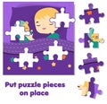 Jigsaw puzzle for toddlers. Match pieces and complete picture of sleeping boy. Educational game for children and kids.