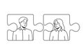 Puzzles with man and woman connecting