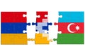 Jigsaw puzzles from the separated flags of Azerbaijan, Nagorno-Karabakh and Armenia The puzzle pieces are seperated. The concept. Royalty Free Stock Photo