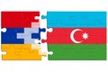 Jigsaw puzzles from the separated flags of Azerbaijan and Nagorno-Karabakh. The puzzle pieces are seperated. The concept of. 3d il Royalty Free Stock Photo