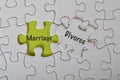 Jigsaw puzzles with text MARRIAGE and DIVORCE.Marriage and divorce are important social, cultural, and legal concepts that have