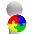 Jigsaw Solution And 3d Character Showing Solution Or Wholeness Royalty Free Stock Photo