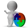 Jigsaw Solution And 3d Character Shows Solution Or Finished Royalty Free Stock Photo