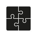 Jigsaw Square Pieces Match Glyph Pictogram. Puzzle Combination, Solution Silhouette Icon. Idea, Challenge Logic Game