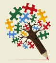 Jigsaw strategic concept pencil tree
