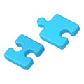 Jigsaw two apart piece blue disassembling combination incomplete connection 3d icon realistic vector