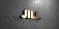 Jill - Gold sign mounted on glossy marble wall - 3D rendered royalty free stock illustration