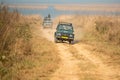 Jim corbett national park, Ramnagar, Uttarakhand, India - December 8, 2020 - gypsy or jeep on a bumpy road or track in wildlife Royalty Free Stock Photo