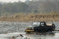 Jim corbett national park, Ramnagar, Uttarakhand, India - February 7, 2022 - wildlife safari or scenic game drive gypsy or jeep Royalty Free Stock Photo