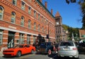 Jim Thorpe, Pennsylvania - October 17,2020 - The view of the traffic in front of the red courthouse building in the city