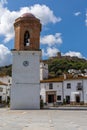 View of the Plaza de la Constitucion Square and Campanario Tower in downtown Jimena de la Frontera