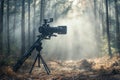 A Jimmy Jib camera crane in action, modern and technical, film production theme Royalty Free Stock Photo