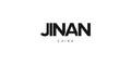 Jinan in the China emblem. The design features a geometric style, vector illustration with bold typography in a modern font. The