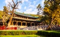 Jinci Memorial Temple(museum) scene. Hall of Saintly Mother and the Flying Bridge Across the Fish Pond. Royalty Free Stock Photo