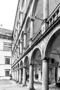 JINDRICHUV HRADEC, CZECH REPUBLIC - 27 JULY, 2019: Great arcades - white renaissance archs on Third Courtyard of