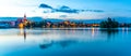 Jindrichuv Hradec panoramic cityscape with Vajgar pond in the foreground. Czech Republic Royalty Free Stock Photo