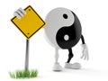 Jing Jang character with blank road sign