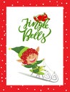 Jingle Bells, Christmas Holiday, Elf on Sleigh Royalty Free Stock Photo